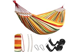 Anyoo Hamaca de Algodón para Jardín con Barra de Madera Curvada de 40 cm Hamaca Cómoda Portátil con Bolsa de Viaje Compacta, Patio Interior/Exterior