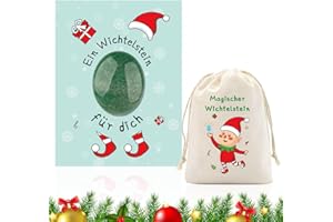 Szhhrxi Magische Glückssteine für Kinder, Wichtelstein Set mit Edelsteine Jutesäckchen und Magische Steine Kärtchen, Glücksbringer Weihnachten als Geschenk und Wichtel Zubehör (Grün)