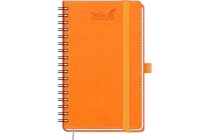 BEZEND Pocket Diary 2024-2025 Week to View Spiral Bound [Orange] 18-Month Weekly Planner runs Jul'24 - Dec'25. Mid Year Slim Diary 24/25 with PU Leather Softcover, 15.5 x 9 cm