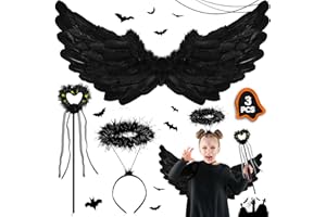 NLMWTI Ailes d'ange avec auréole, Ailes d'ange pour Enfants, Les Ailes De L'ange Costume pour Halloween Carnaval Cosplay Party Déguisement fête costumée