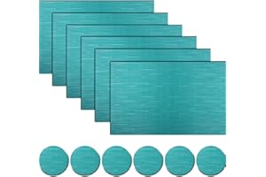 pigchcy Placemats and Coasters Set of 6, Washable Non-Slip Kitchen Table Mats, Elegant Heat-Resistant Placemats for Dining Table (45cm X 30cm, Turquoise)