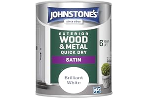 Johnstone's - Quick Dry Satin - Brilliant White- Satin Finish - Exterior Wood & Metal - Resistant to cracking & peeling - 6 years of life - 12m2 Coverage per Litre -750 ml (Pack of 1)