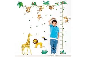 DECOWALL SG-2110 Altezza Grafico con Animali Adesivi da Parete Crescita Murali Decorazione Camera Letto per Soggiorno Bambini Murale Home Art Casa
