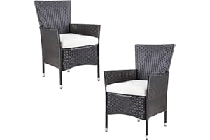 CASARIA 2X Sillas de Jardín Poliratán Apilables Marrón Cojines Lavables Asientos Exterior Terraza Balcón