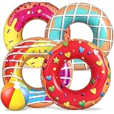 LATERN 5 Pieces Donut Inflatable Pool Floats, 4 Pieces 75 cm Rings Donut Swimming Tubes with 35 cm Beach Balls for Children A