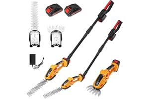 GXPJYCFOB Tagliasiepi con Asta Telescopica, Distanza Telescopica 2,5 m, 2 Lame e Caricabatterie, Batteria 2 * 1500 mAh, 2 in 1 Con Tagliasiepi a Batteria per Arbusti, Giardino, Prato