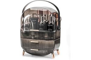 SUYOO Makeup Organiser Storage Box, Cosmetics Display Case with Transparent Cover, Dust Proof Waterproof Cosmetics Storage Box Suitable for Bathroom Countertop and Bedroom Vanity Dresser (Retro Brown)