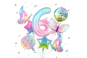 Partyhausy Butterfly Balloons Set 6th Birthday Party for Girl,8Pcs Butterfly Birthday Party Decoration,Number Balloon 6 and Colorful Butterfly Balloons 6th Birthday Party Supplies Decor