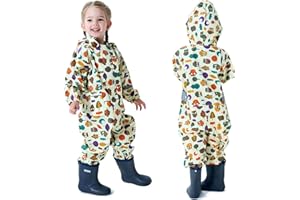 FEWLBY Enfant Imperméable à Capuche Combinaison de Pluie Garçon Fille Manteau de Pluie Veste Poncho Léger Animal Imprimé Rayure Réfléchissante Outdoor Imperméables S 1-3 Ans