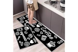 ‎HOIMLM Hoimlm Küchenteppiche 2 Stück, Rutschfestes Küchenmatten,Wasser und Öl aufnehmen Küche Matten Fußmatte Teppich Set,Staubdicht Fußmatte für Drinnen (40x60+40x120cm, Kaffee)