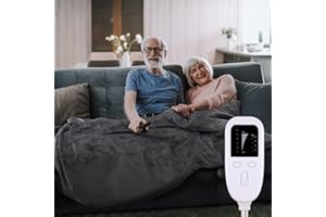 FEAHRZEUG Electric Blanket Single, 160 x 130cm Heated Blanket with Ultra-simple Controller, Overheat Protection, Gifts for Parents/Grandparents, Electric Heated Throw Blanket for Sofa with Timer, Grey
