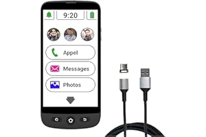 Amplicomms M510-M Smartphone 4G pour Personnes âgées avec câble magnétique de Charge - Téléphone Portable à Grosses Touches Facile à Utiliser pour Séniors - Touche SOS. Version France-Benelux