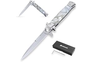 Couteau Pliant,Couteau de Poche Pliant avec Poignée en Bois,Couteau de Chasse en Plein, Couteau de Survie de Plein Air pour la Chasse ou le Camping (Résine - Blanc)