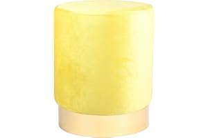 Harbour Housewares 1x Yellow H36 x D29cm Round Velvet Foot Stool - Small Bedroom Living Room Dressing Table Footstool Ottoman Pouffe Chair Seat