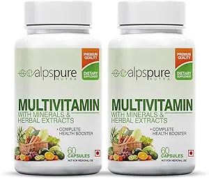 alpspure Nutra Multivitamin With Minerals & Herbal Extracts |Pack Of 2 (60 Capsules Each)