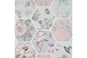 Arthouse Chinoise Decoupage Pink Grey Geometric Birds Floral Patchwork Wallpaper 908904