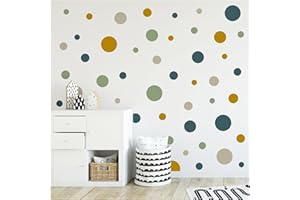 yabaduu Set di 120 cerchi, adesivi da parete per cameretta dei bambini, autoadesivi, per ragazzi e ragazze, pastello Y068 (Y068-3, blu, verde, senape beige)