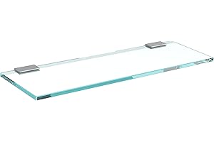 bijon Glasregal Glasablage Wandregal Glas Bad-Regal Glas Badezimmer Regal Badablage Ablageregal - 8mm Hartglas, 30 x 15 cm, Klarglas + Halterung F - Edelstahl Optik