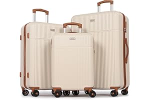 H.yeed Luggage Sets 3, ABS Hard Shell Lightweight Trolley Travel Suitcase Set with 4 Spinner Wheels TSA Lock for Man Women, 21" + 24" + 28"-White