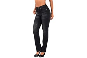 ESRA Damen Straight Fit Jeans Hose Damen Jeanshose gerader Schnitt bis Übergröße G700