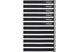 Wisdompro Klett Kabelbinder Schwarz 12 Stück, Klettband Kabelbinder Wiederverschließbar 2.5 cm x 45.7 cm Lang, Kabelbinder Set zum Organisieren von Kabeln, Yogamatten, Fahrrädern, Rohren (18 Zoll)