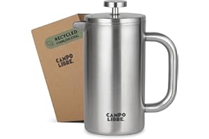 Campo Libre.® Giorgio. French Press, Coffee Press – 600ml Stainless Steel Cafetiere, Double-Wall Insulated, Plastic-Free, Thermal Coffee Maker with Spare Filter – Dishwasher safe - Recycled Steel.