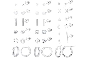 Milacolato 18 pares Pendientes Estrella y Luna de Acero Inoxidable 316L para Mujeres y Hombres, Set Aro Pendientes Mujer Lindo Pendientes Circonitas Cúbicas