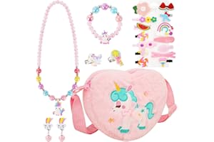 VGMANNTA Unicorno Bambina Regalo Borsetta Bambina Gioielli Bambina Unicorn Bracciale Orecchini Collana Set Accessori per Capelli Mollette per Capelli Regalo Bambina 4-8 anni Giochi Bambina-Rosa03A