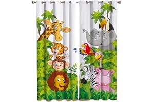 SDSONIU Animaux de la jungle dessin animé girafe lion enfants rideaux salon chambre décoration de la maison adapté aux adultes et aux enfants rideaux Lot De 2 Rideaux Occultants Isolants Thermiques Ri