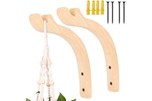 LUTER 2-Pack Wooden Plant Hooks with Screws - Indoor/Outdoor Hanging Plant Brackets for Flowers & Decor (E05055)