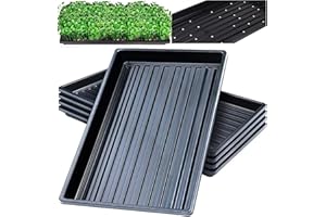 LANPEW Anzuchtschalen Abflusslöcher Perfekte Gartensamen-Anzuchtschalen für Setzlinge Gärtnern im Innenbereich,Mikrogrün Weizengras Hydrokultur (Neues schwarzes 10-Pack with Holes)