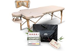 ‎ZEN MASSAGE WARE ZEN BASIC III Massageliege klappbar & mobile Massagetisch aus Holz, stabile Massagebett - Massagebank höhenverstelbar, Tattoo & Kosmetikliege, Behandlungsliege mit Kopfteil, Armstütze & Tasche (Creme)