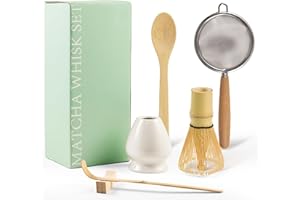Coanto Matcha Set 6 Pcs with Matcha Whisk, Stainless Steel Sifter, Whisk Holder, Scoop & Holder and Spoon, Matcha Kit for Making Matcha Latte, Cake