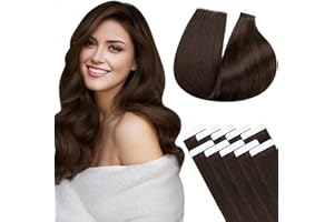 LaaVoo Extension Cheveux Naturel Adhesif Extension Adhesive Cheveux Naturel Brun Bande Adhesive Extension 14 Pouces/35cm 10 Pièces/25g #4