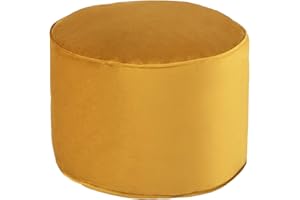 Loft 25 Relaxing Footstool Round Bean Bag | Home Furniture Living Room | Lightweight Soft & Comfy | Velvet Round Foot Rest Pouffe Beanbags (Turmeric Yellow)