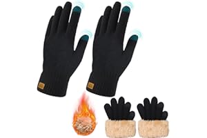 GOZINA 2 Paar Handschuhe Damen Winter mit Fleecefutter, Thermo Handschuhe Damen Touchscreen, Warme Dicke Strickhandschuhe Wollhandschuhe Winddichte Herren
