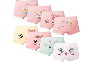 FILOWA Majtki dziewczęce bawełniane majtki dla dziewczynek 8 szt. nadruk ze zwierzętami majtki elastyczne miękkie wygodne bokserki bielizna różowa bielizna kot królik wzór bielizny dla dziewczynek w