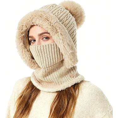 PHOGARY Cagoule Hiver Sherpa Lapin Unisexe - Masque Ski Chaud Coupe-Vent
