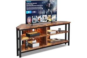 Dripex TV Stand Cabinet with LED Lighting, Corner Cabinet TV Unit for up to 50 Inch TV with Open Gaming Entertainment Center Shelves Vintage Industrial TV Standchest(106x36x45.5 CM)