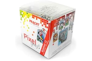 PRACHT CREATIVES HOBBY Pixel P90031-63501 Fun craft set 13 dla dzieci, prosty system wtykowy z małymi kamieniami z bioplastu do zaprojektowania 4 breloków (medalionów), bez prasowania i klejenia