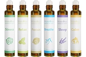 HERBROMAS-Aromatherapie ätherische Öle Roll On Set, gebrauchsfertige natürliche vorgetrübte ätherische Ölmischung, Entspannung Geschenk für Frauen und Männer, 6-Pack x 10ml für den Heimgebrauch