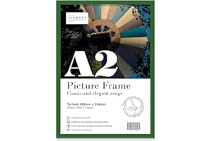 ALMOST FRAMELESS A2 Green Picture Frame, Fits A2 (42 x 59.4cm - 16.5 x 23.4in) Poster, Photo, or Print. Portrait and Horizontal Wall Hooks