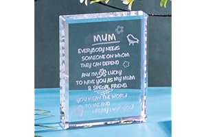 MOVDYKA Gift for Mum Birthday Engraved Crystal Blocks Mum I Love You Present Mothers Day MUM Gifts from Son Daughter (with Heart Pattern)