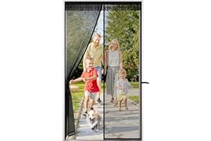 PureJoy Fly Screens for Doors 90x200cm Magnetic Screen Door with Lace and Powerful Magnets Seal, Durable Polyester Mesh, Full Frame Magic Tape, Heavy Duty Patio Insect Door Screen & Mosquito Screen