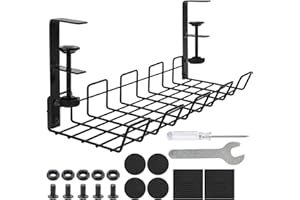 Zhaoyao Under Desk Cable Management Tray, No-Drill Metal Cable Management Basket 38cm, Black, With 6pcs Anti-slip Mat, 1 PCS Small Wrench, 1 PCS Small Cross Screwdriver