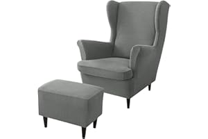 rackbone Ohrensesselbezüge, Ohrensessel-Bezug und Ottoman-Hocker-Bezug Sofabezug mit elastischem Band waschbarer Sessel-Schutzbezug für Wohnzimmer,9