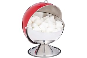 Relaxdays Sucrier avec couvercle roulant, acier brillant, sucre, sucreries, boîte de gateaux, rond,pour sucre, rouge.