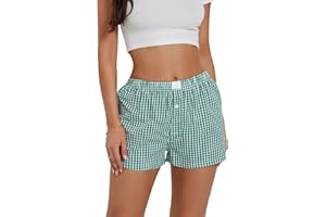 Qianderer Pantalones cortos de verano para mujer, con volantes, estampado a cuadros, cintura elástica, pantalones cortos para playa, discoteca, ropa de calle