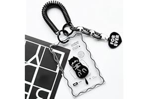 runrayay Acrilico KPOP Photocard Holder, Portachiavi Chiaro Gatto Nero ID Badge Holder con Portachiavi Studente Bus Card Ciondolo Portachiavi Badge Reel cancelleria per Il Ritorno a Scuola - E