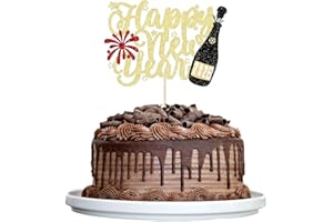 YCFISH Happy New Year Cake Topper, New Year Eve Decorations 2026, Glitter Firework Champagne News Year's Cake Decorations, Cupcake Toothpicks for News Year's Party Cake Toppers Supplies
